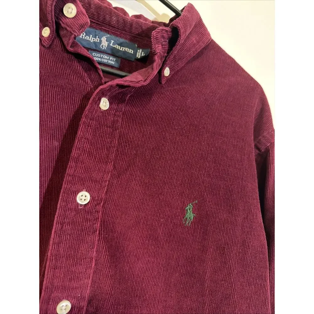 Polo Ralph Lauren Shirt Mens Large Maroon Corduroy Pony Button Down Long Sleeve